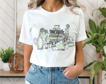 Vintage Floral Tea Party Shirt, Graphic Tea and Book Shirt, Flowers and Books Tshirt, Tea Lover Shirt, Boho Cottagecore Reader Tee, Book Tee