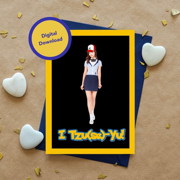 Printable Twice Tzuyu x Pokemon Card (for Valentine's Day, an anniversary, birthday, and more!) Greeting Card PDF 5x7" Kpop Black