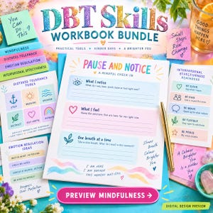 DBT-Fertigkeiten-Arbeitsbuch-Paket, Achtsamkeits-Arbeitsblätter, Emotionsregulation & Stresstoleranz (druckbare PDF-Datei)