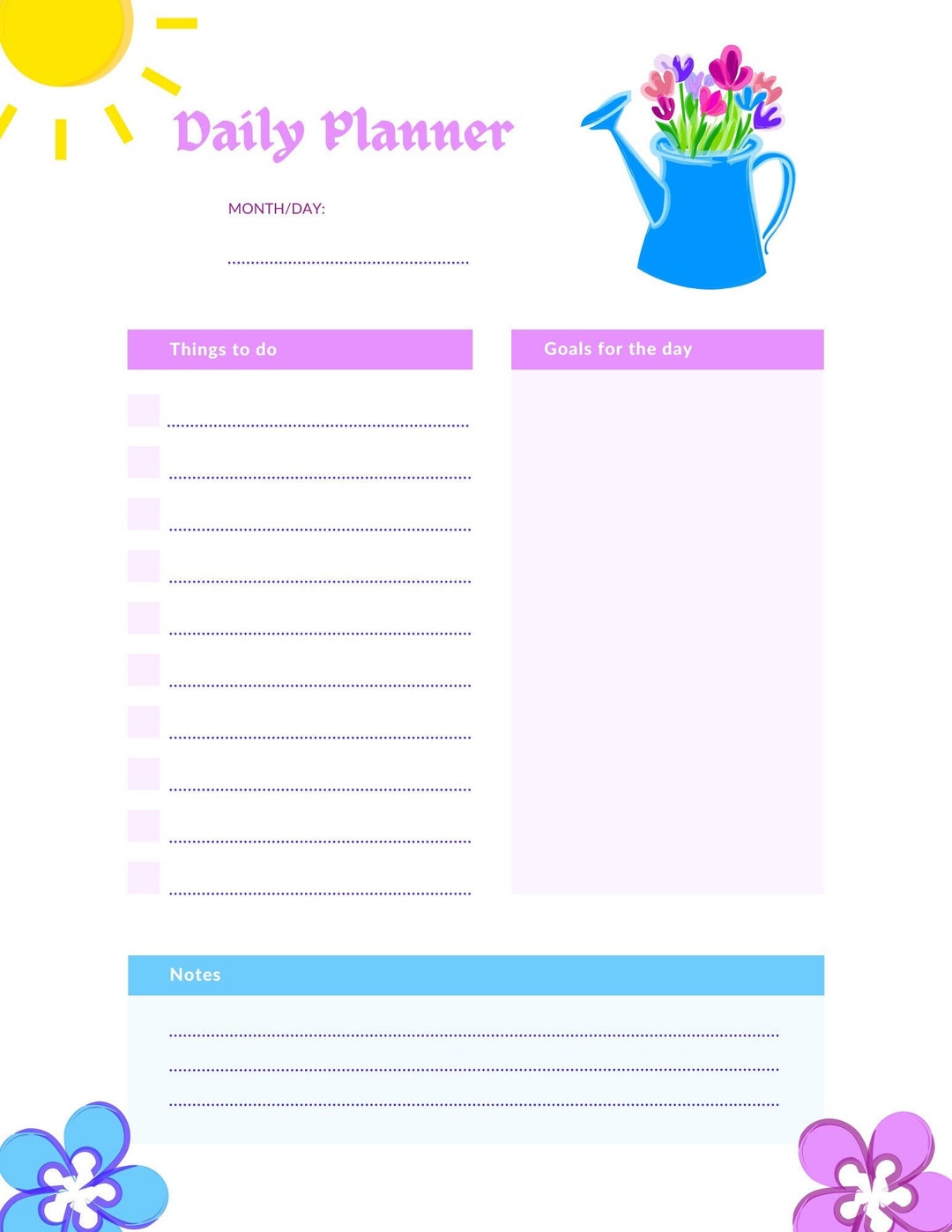Cute Daily Planner Cheap printable Instant Download Goals Etsy