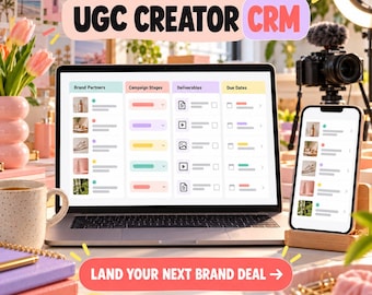 Foglio di calcolo CRM per creatori di contenuti generati dagli utenti, strumento di monitoraggio di accordi e campagne di brand, dashboard di fatturazione e pianificatore di contenuti.