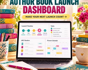 Foglio di calcolo per la pianificazione del lancio del libro, dashboard dell'autore, strumento di monitoraggio dei lettori di anteprime, calendario di marketing e budget di lancio.