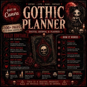 Gothic Digital Planner Bundle, 405 Page Undated Haunted Cathedral Archive, Hyperlinked GoodNotes PDF, A4 + Letter Ink Saver, Shadow Work