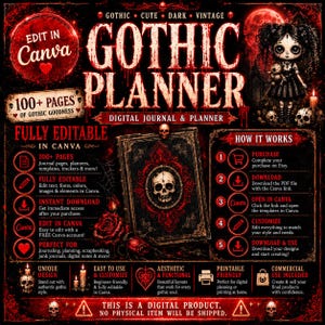 Gothic Digital Planner Volume 2 Hyperlinked PDF GoodNotes Xodo Android iPad Printable Letter A4 Shadow Grimoire