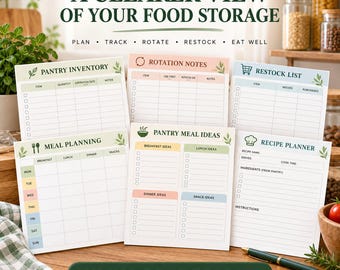 Pianificatore di scorte alimentari di emergenza, inventario della dispensa stampabile e compilabile in PDF, rotazione degli alimenti, piano dei pasti e lista di rifornimento