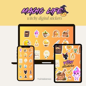 Magic School Digital Stickers, Witch Stickers, Kawaii Digital Stickers, Goodnotes Stickers, Wizardry Party Decorations