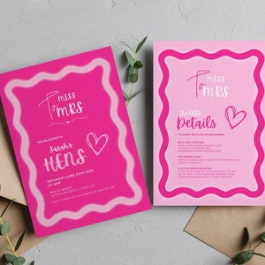 Editable Wavy Invitation Hot Pink Invitation Hens Weekend Wavy Invite Soft Pink Invite Pink2 Instant Download Birthday Wavy Invitation Cards