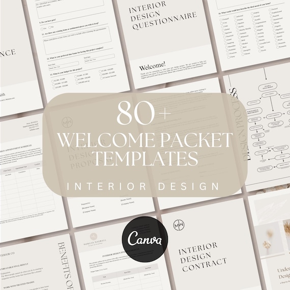 80+ Welcome Packet Templates Bundle | Client Discovery Form | Editable with Canva Template | Interior Design Clients Onboarding Architect