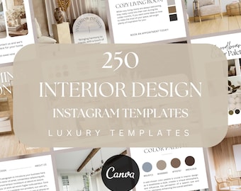 250 Interior Design Instagram Post Templates | Interior Design IG Post Template | Minimalist Canva Templates | Real Estate Social Media Post
