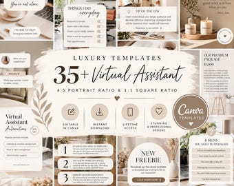 Virtual Assistant Instagram Post Templates | VA Social Media Bundle (Canva Editable)