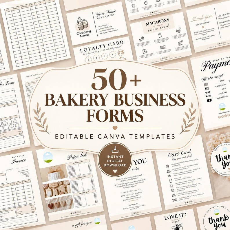 50+ Editable Bakery Business Canva Templates | Invoice, Order Forms, Price List (Digital Download)