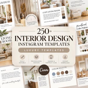 250 plantillas de publicaciones de Instagram de diseño de interiores / Plantilla de publicación de IG de diseño de interiores / Plantillas minimalistas de Canva / Publicaciones de redes sociales de bienes raíces