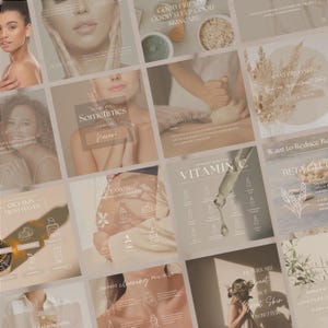450+ Editable Skincare Instagram Posts Skincare Social Media Templates Instagram Templates for Estheticians Esthetician Business Neutral