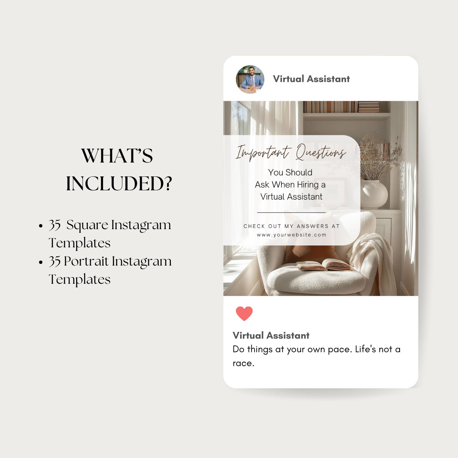 Virtual Assistant Instagram Templates | VA Instagram Posts | VA Social ...
