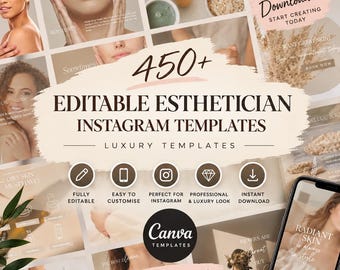 450+ Editable Skincare Instagram Posts Skincare Social Media Templates Instagram Templates for Estheticians Esthetician Business Neutral
