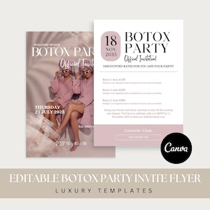 Botox Party Invite Flyer, Botox Party Invitation, Small Business Beauty Branding, Botox Party Invite Template, Editable in Canva
