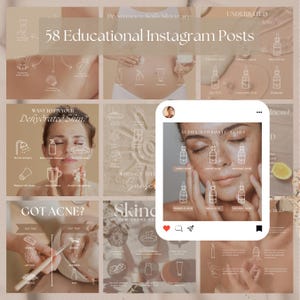 450+ Editable Skincare Instagram Posts Skincare Social Media Templates Instagram Templates for Estheticians Esthetician Business Neutral