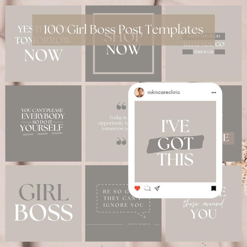450+ Editable Skincare Instagram Posts Skincare Social Media Templates Instagram Templates for Estheticians Esthetician Business Neutral