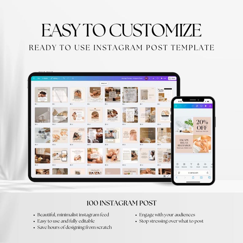 100 Massage Therapist Instagram Templates | Massage Therapy Social Media Post | Esthetician Beauty Spa Marketing | Bundle Massage Template