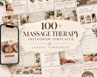 100 Instagram-Vorlagen für Massagetherapeuten | Social-Media-Posts für Massagetherapie | Marketing für Kosmetiker und Spas | Massage-Vorlagenpaket
