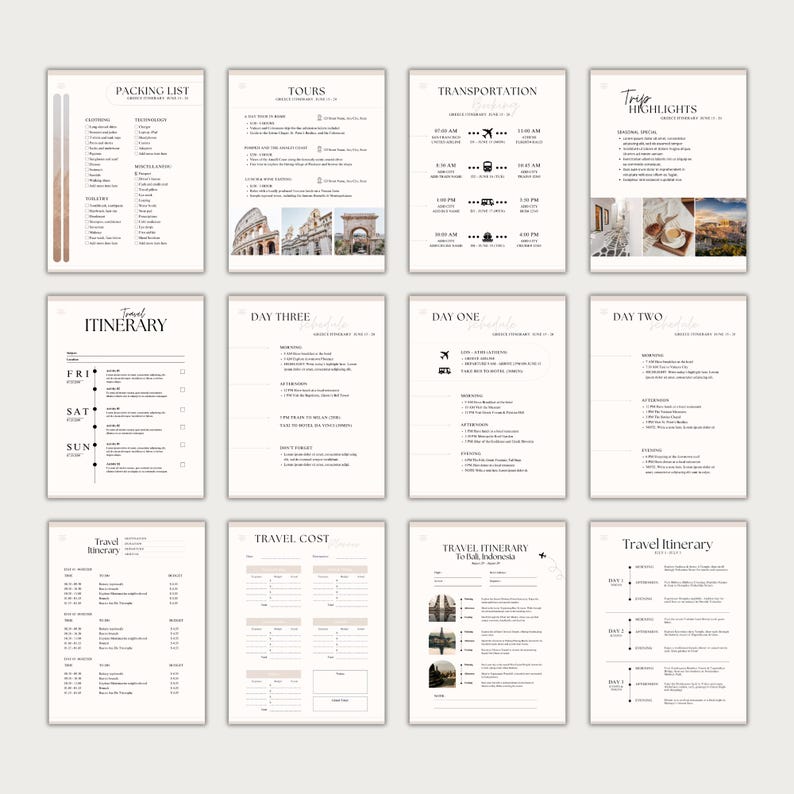 Editable Travel Itinerary Template | Trip Itinerary | Printable Travel Guide | Travel Agent Planner | Holiday Honeymoon Vacation Planner