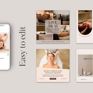100 Massage Therapist Instagram Templates | Massage Therapy Social Media Post | Esthetician Beauty Spa Marketing | Bundle Massage Template