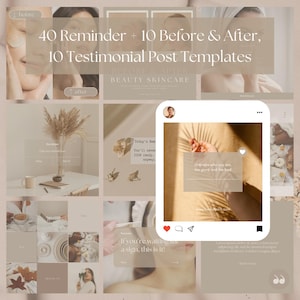 450+ Editable Skincare Instagram Posts Skincare Social Media Templates Instagram Templates for Estheticians Esthetician Business Neutral