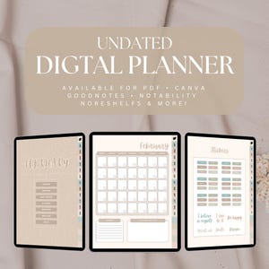 Undated Calendar Planner, Monthly Digital Planner, Canva Template, iPad Planner, Digital Journal PDF, Goodnotes Stickers Boho Simple Digital