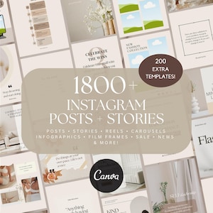 1800+ Neutral Instagram Post Templates | Engagement Story Templates Canva Blogger Template Business Coach Reels Beige Feed Boho Editable