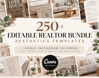 250 Real Estate Instagram Post + Story + Highlights Templates for Canva | Luxury Realtor Templates | Instagram Canva Template Aesthetic