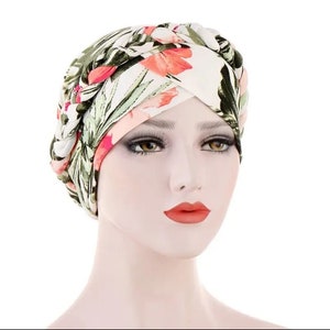 Floral Braid Turban Cap, Head wrap for women, Pre Tied Turban Cap Bandana Cap for women