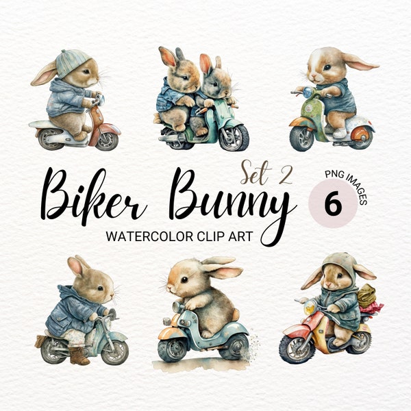 Biker Bunny Clipart | Easter Bunny PNG | Cute Baby Animals | Nursery Wall Decor | Baby Shower PNG | Digital Planner | Junk Journal