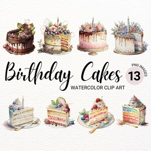 Birthday Cake Clipart | Watercolor Cake PNG | Baking Clipart | Dessert Clipart | Food Clipart | Sweets Clipart | Birthday Clipart