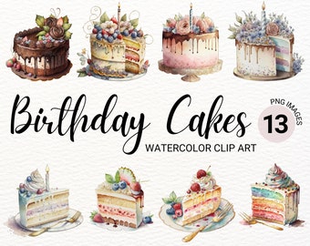 Geburtstag Kuchen Clipart | Aquarell Kuchen PNG | Backen Clipart | Nachtisch Clipart | Essen Clipart | Süßigkeiten Clipart | Geburtstag Clipart