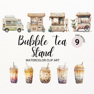 Boba Tea Clipart | Bubble Tea PNG | Watercolor Drinks Clipart | Junk Journal | Kawaii Clipart | Commercial License