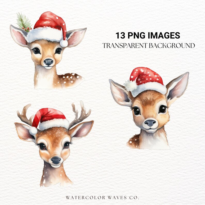 Christmas Deer Clipart | Santa PNG | Watercolor Baby Animals ...