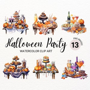 Halloween Party Clipart | Watercolor Candy PNG | Spooky Collage Images | Junk Journal | Party Invitation | Digital Planner | Food Clipart