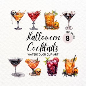 Clipart cocktail di Halloween / PNG di bevande ad acquerello / Immagini collage / Diario spazzatura / Invito a una festa / Pianificatore digitale / Clipart cibo