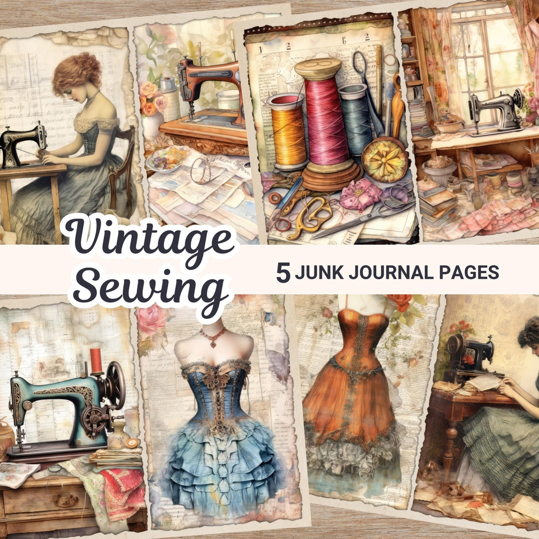 Vintage Sewing Junk Journal Kit Digital Scrapbook Junk Journal Pages ...