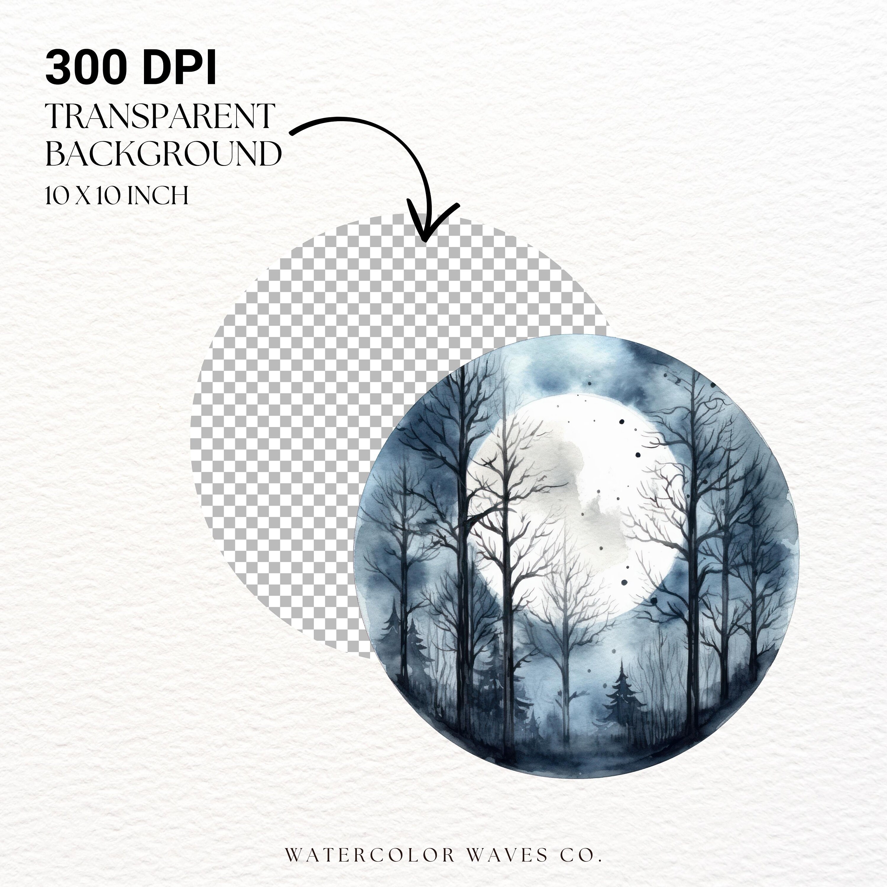 Full Moon Forest Clipart Watercolor Halloween PNG Digital - Etsy