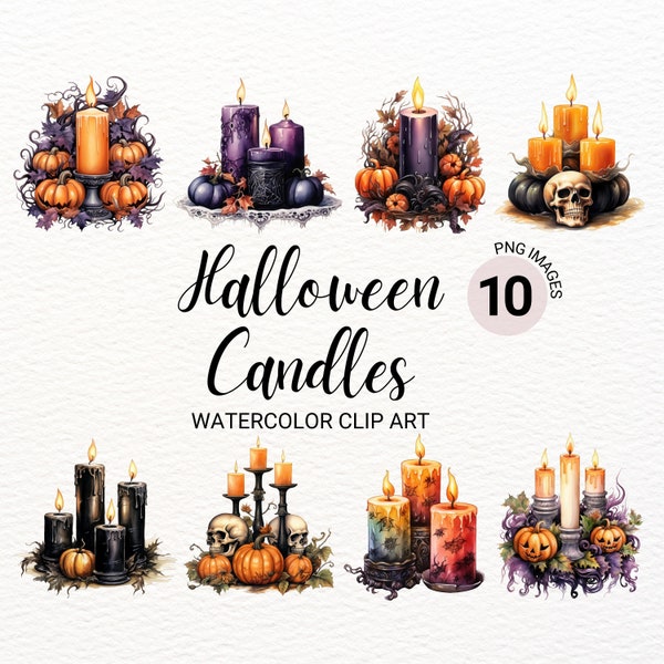 Watercolor Halloween Candle Clipart | Halloween Clipart | Pumpkin Skull Candle | Spooky Collage Images | Junk Journal  | Digital Planner