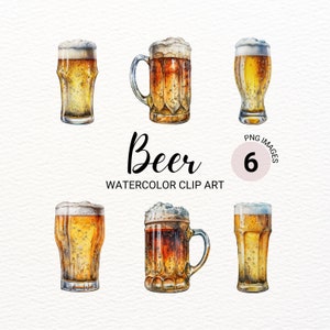 Beer Glass Clipart | Beer Clipart | Beer Mug PNG | Watercolor Cocktail | Summer Clipart | Drinks Clipart | Commercial License