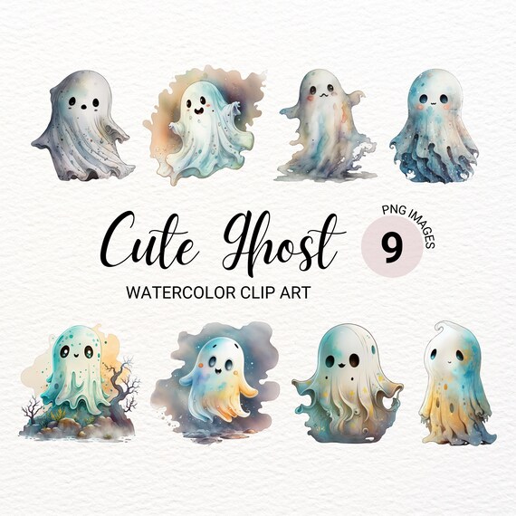 Cute Ghost Clipart | Watercolor Halloween PNG | Spooky Collage Images | Junk Journal Clipart Bundle | Digital Planner | Paper Craft