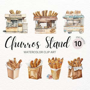 Churros Stand Clipart | Backen Clipart | Essen Clipart | Nachtisch Clipart | Kawaii Clipart | Süßigkeiten Clipart | Transparenter Hintergrund als PNG