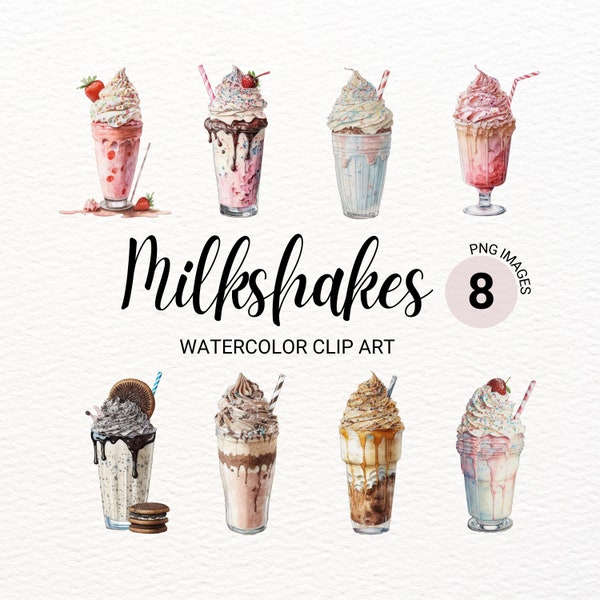 Milkshake Clipart | Watercolor Ice Cream Decor | Summer Clipart | Dessert Clipart | Nursery Wall Decor | Junk Journal | Digital Download