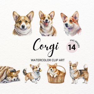 Corgi hond clipart | Corgi-kunst | Hond PNG | Aquarel hond clipart | Hondenportret | Puppy-afbeeldingen | Kinderkamer kunst aan de muur | Commerciële licentie