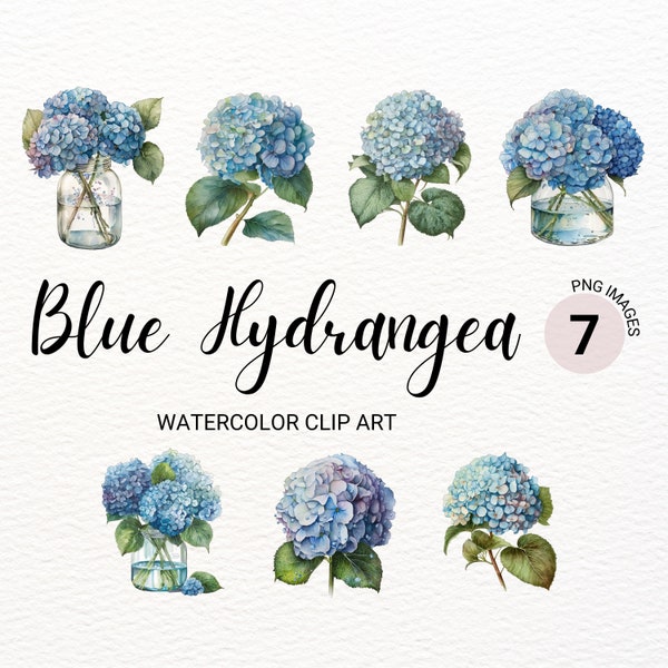 Blue Hydrangea Clipart | Hydrangea Bouquet PNG | Floral PNG | Watercolor Blue Flowers | Flower Clipart | Botanical Art | Commercial License