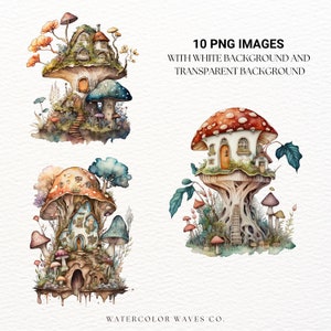 Watercolor Mushroom House PNG | Fairy House Clipart | Mushroom Cottage ...