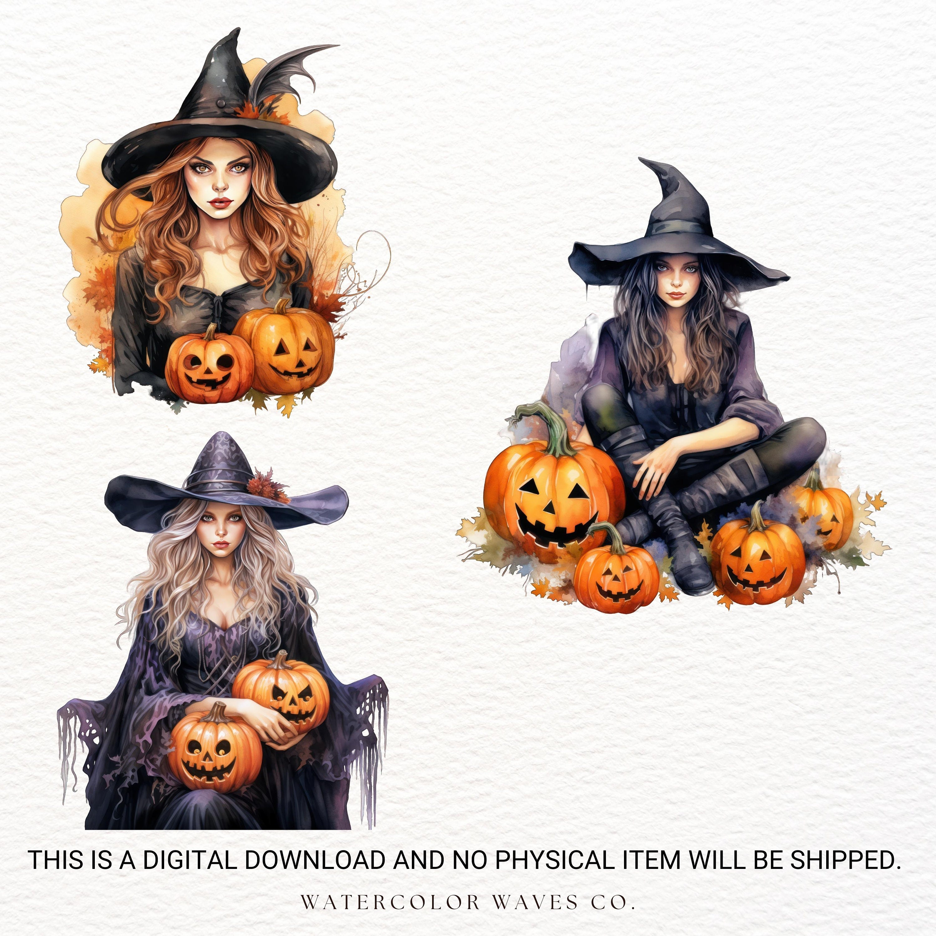 Halloween Witch Clipart | Watercolor Cute Witch PNG | Digital Planner ...