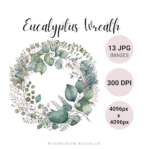 Eucalyptus krans clipart | Bloemen JPG | Digitale Planner | Ongewenste krant | Kaarten maken | Aquarel clipart bundel | Directe download